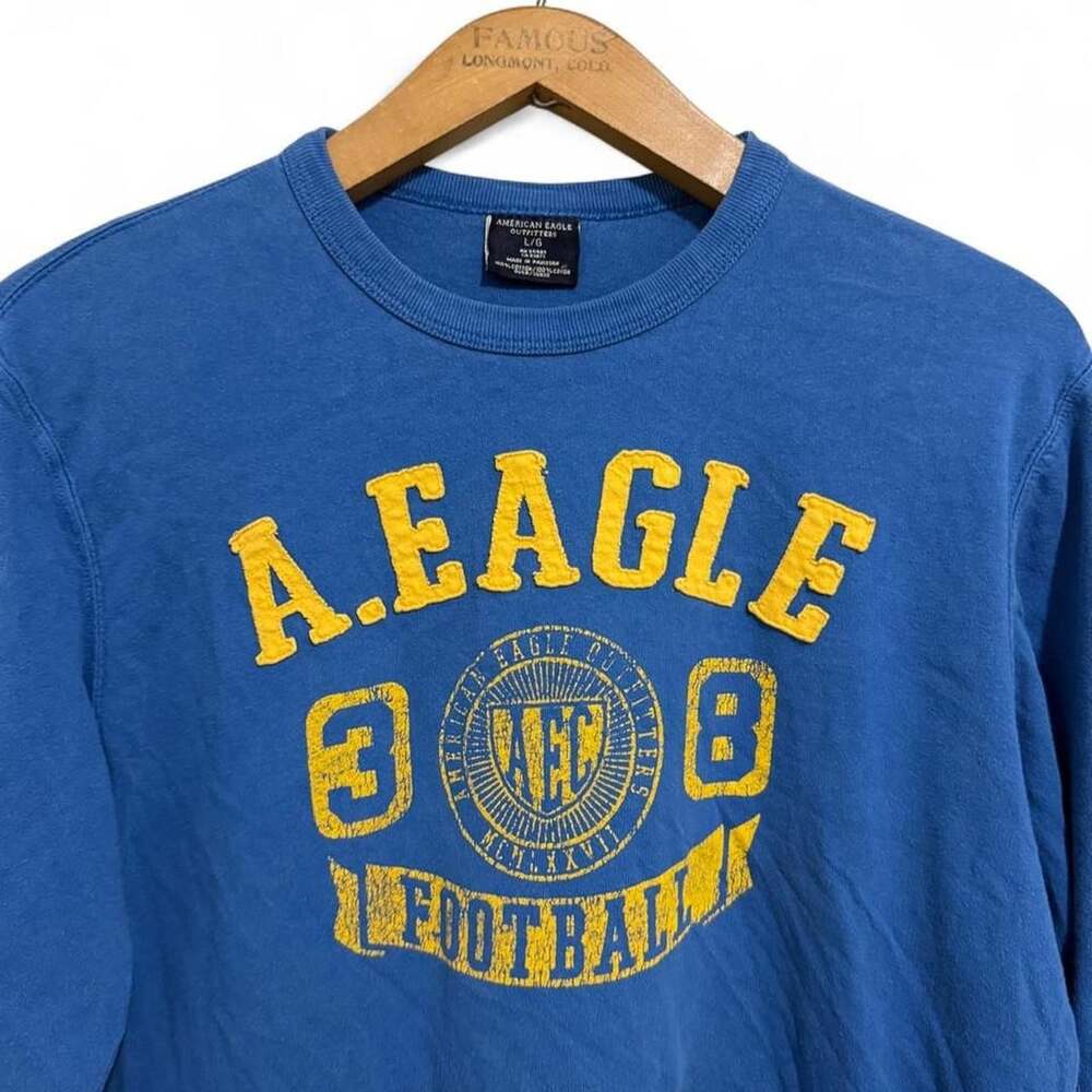 American Eagle Outfitters Football Long Sleeve T-Shirt Size L/G Blue